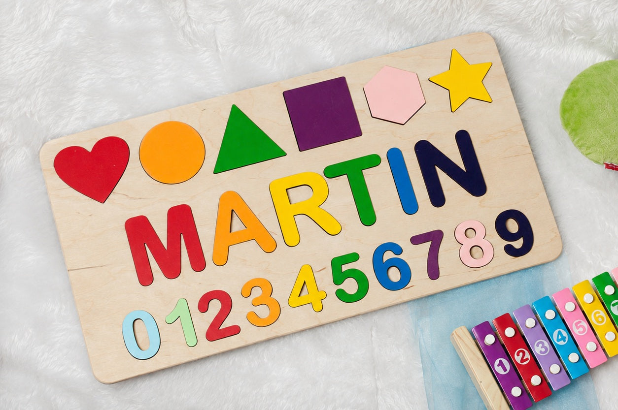 Puzle infantil educativo con nombre personalizado de madera para niño/niña