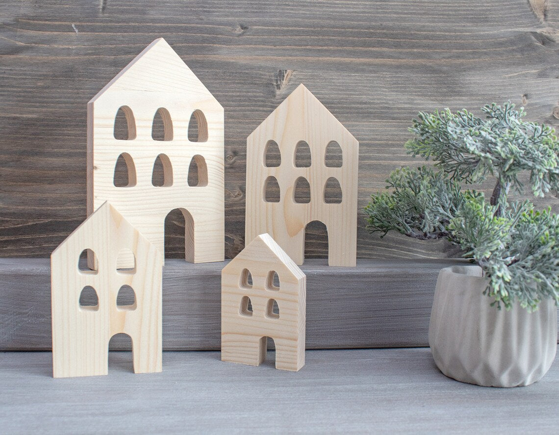 Casas decorativos de madera natural