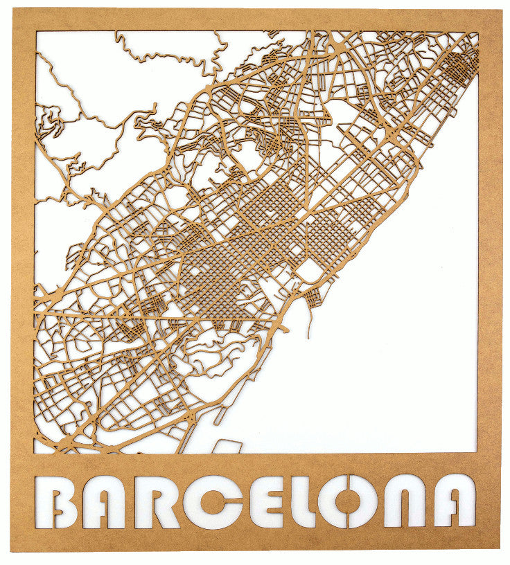 Callejeros de madera de Madrid y Barcelona