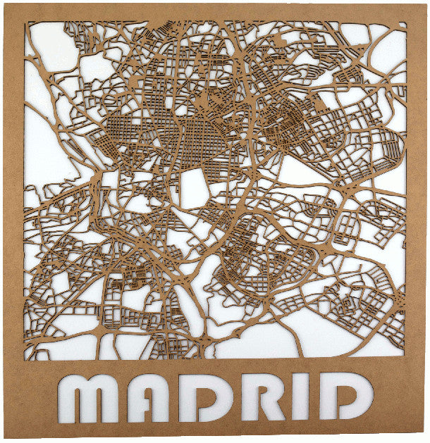 Callejeros de madera de Madrid y Barcelona