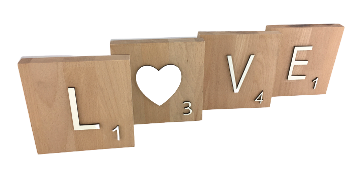 Letras decorativas Scrabble grandes de madera natural