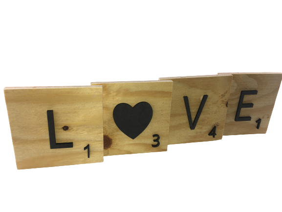 Letras decorativas Scrabble grandes de madera natural