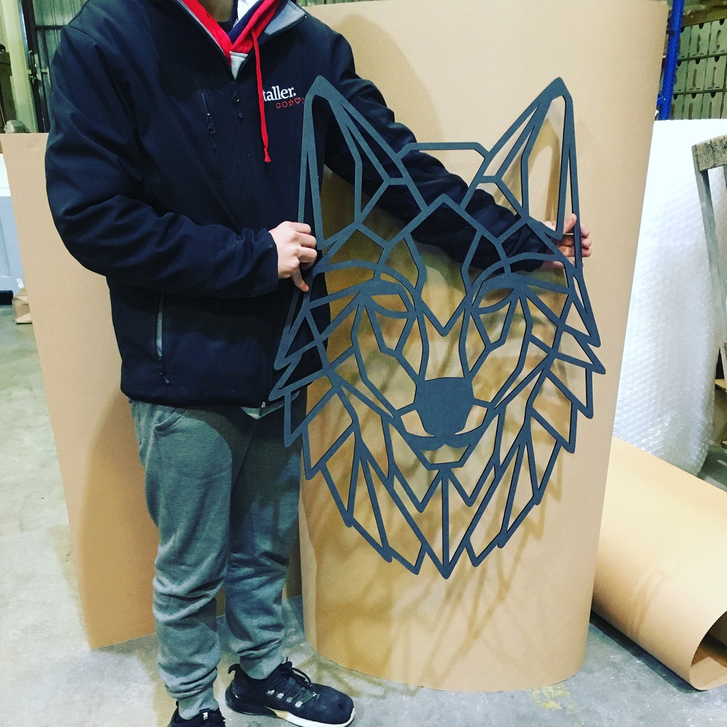 Cabeza de lobo personalizada de madera para decoración de pared