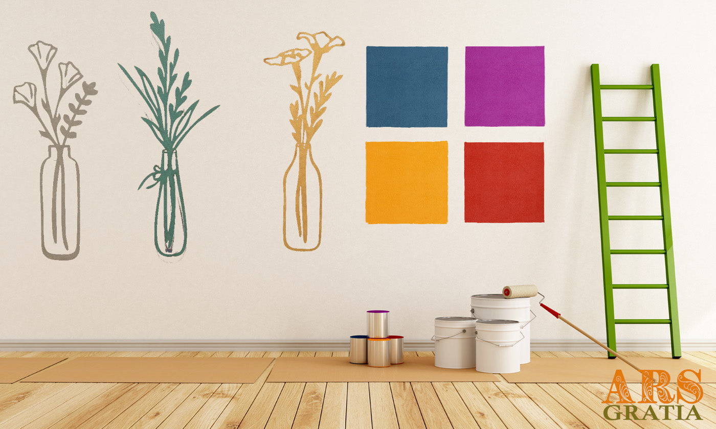 Cuadro decorativo de pared de madera con flores floreros