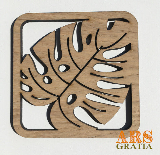 hoja de monstera de madera natural de roble