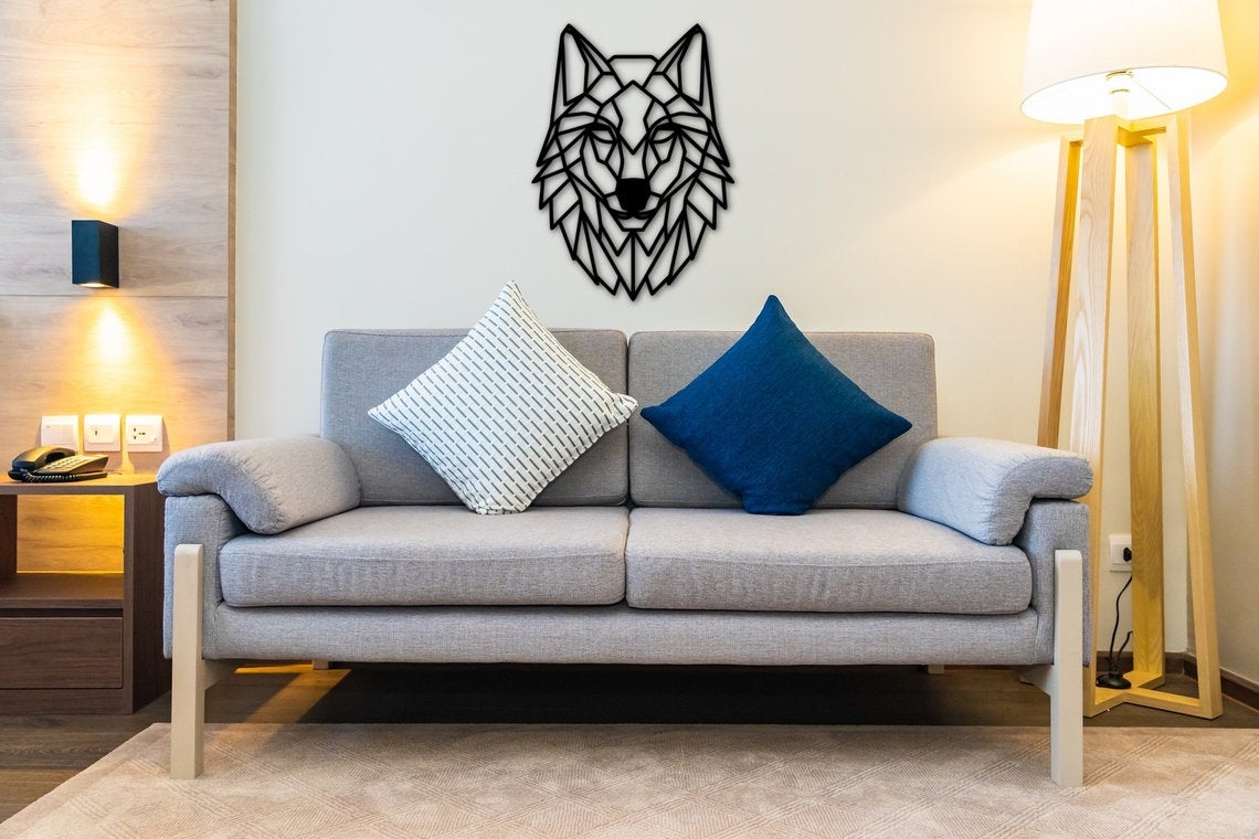 Cabeza de lobo personalizada de madera para decoración de pared