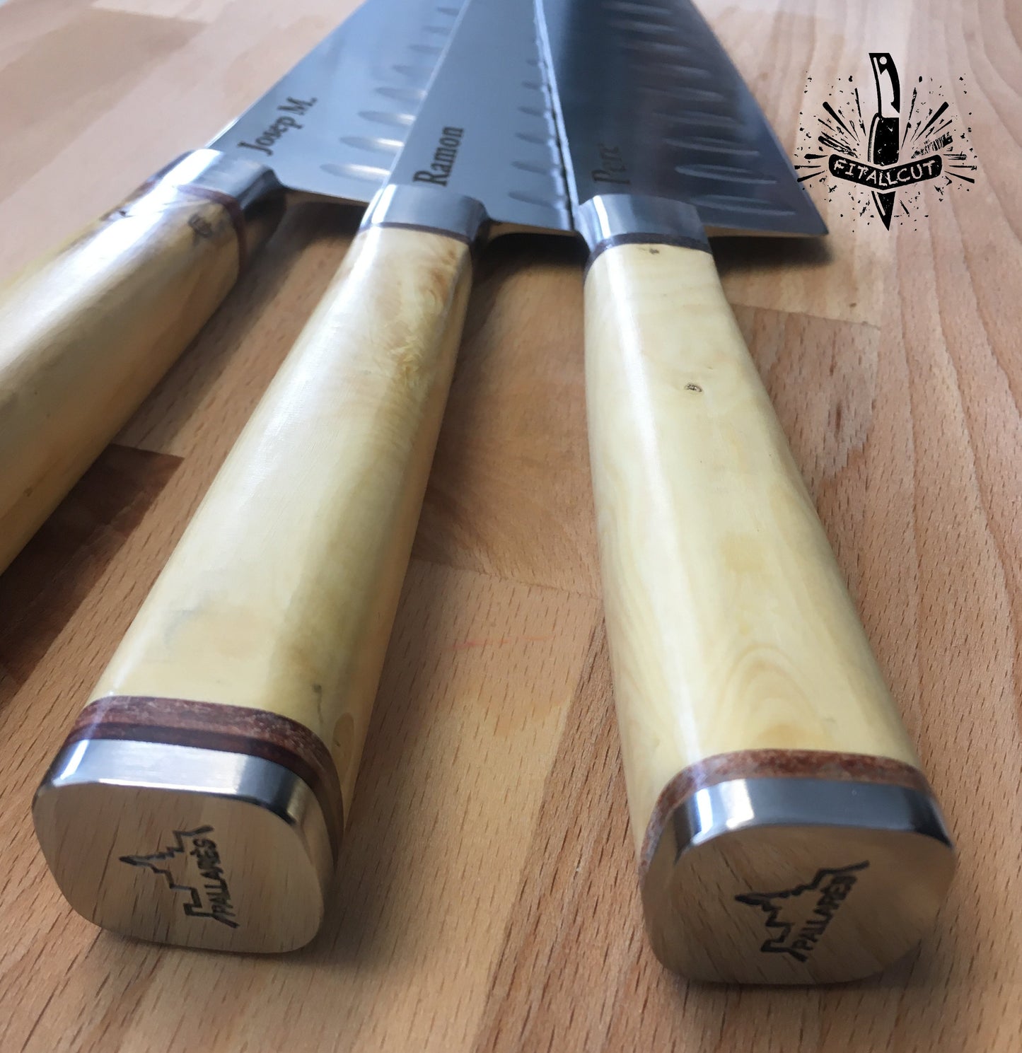 Cuchillo alta cocina alta gama madera natural personalizable en mango o hoja inox 17 cms